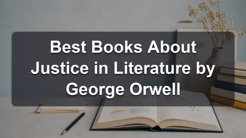 Stack of books by George Orwell and related literature on justice