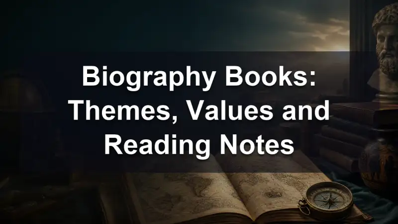 An open biography with a bookmark and a reading lamp