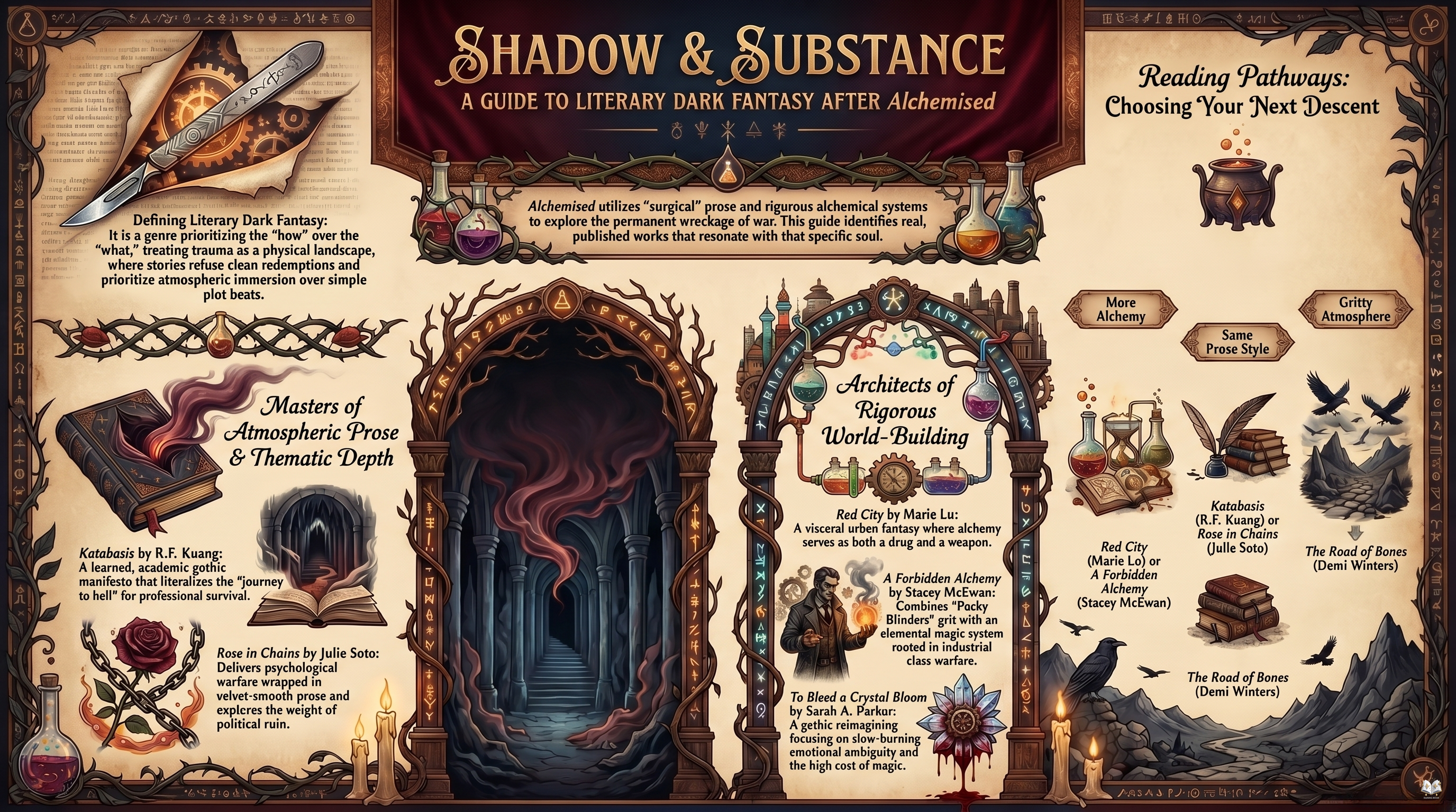 Infographic for Beyond the Necromancer’s Shadow: What to Read After Alchemised