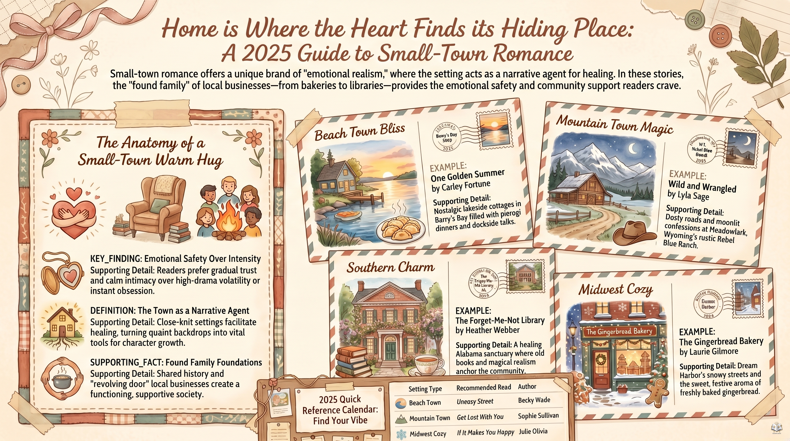 Infographic for Small-Town Romance Books: A Guide to Cozy Fictional Communities